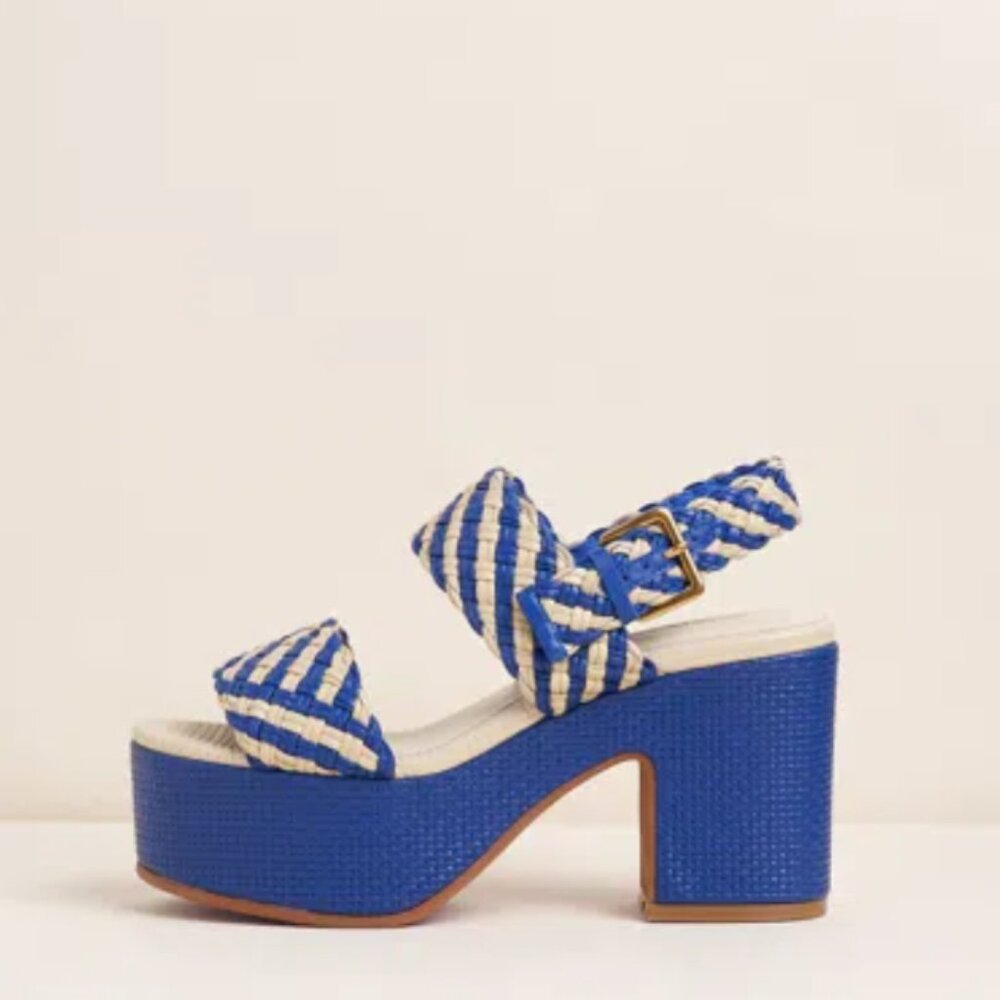 Charlotte Stone Sola Royal Blue - Woven Blue and Cream Heels